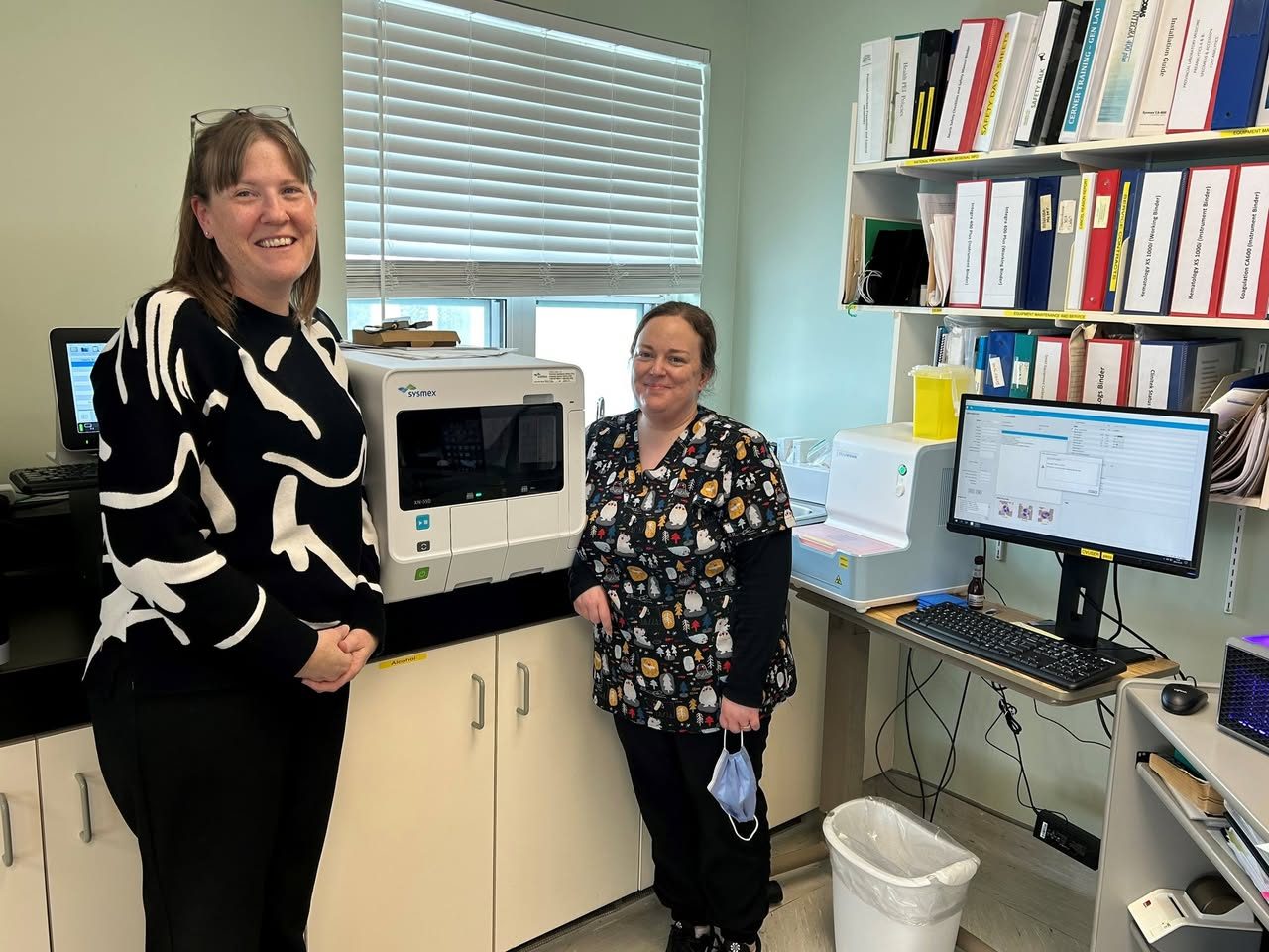 The new blood analyzer in the Souris Hospital lab